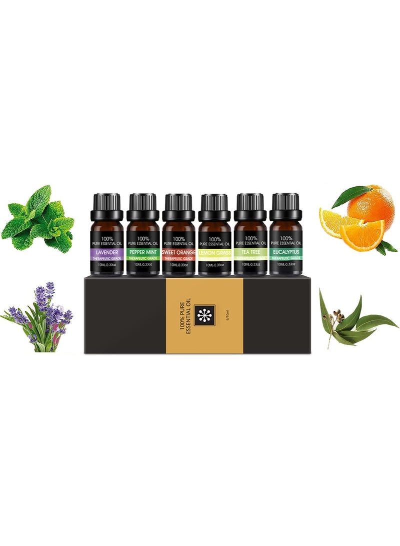 ChicAbode مجموعة زيوت عطرية مكونة من 6 قطع، زيوت نقية 100%، مجموعة هدايا زيوت العلاج العطري، لأجهزة التبخير، وأجهزة الترطيب، والتدليك، والعلاج العطري، وصناعة الشموع، والعناية بالبشرة والشعر، 10 مل - Image 1